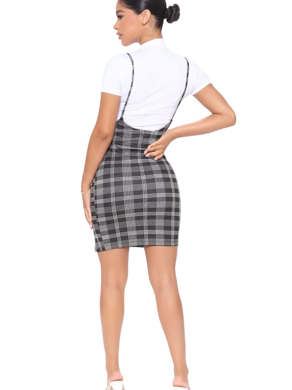 "Plaid Reputation" Mini Blk & Wht Plaid Jumper & NWT White Stretch Tee. Size XS - Picture 2 of 11
